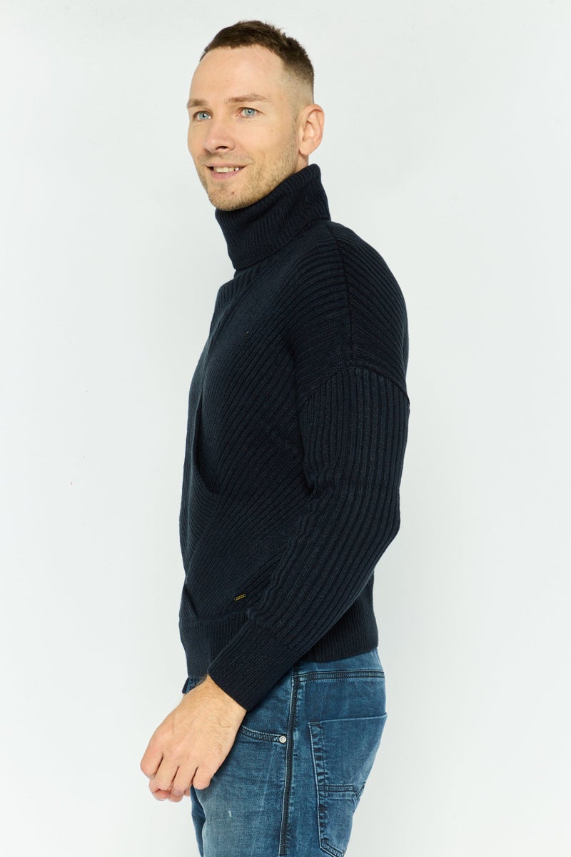 Pepe Jeans Men High Neck Long Sleeve Textured Sweater, Black - Image 3