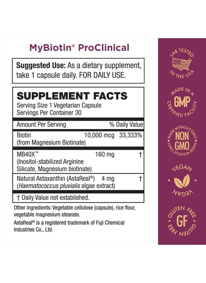 Purity Products - MyBiotin ProClinical - 3 Month Supply – Thicker Hair in 3 Weeks & Fights Wrinkles - MB40X Patented Biotin Matrix w/Astaxanthin - 40X More Soluble vs Ordinary Biotin - 90 Caps - Image 1
