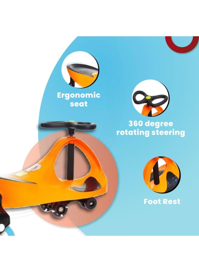 Amsham Toys Baby Swing Car 360° For Kids With LED Wheels - Orange - Image 5