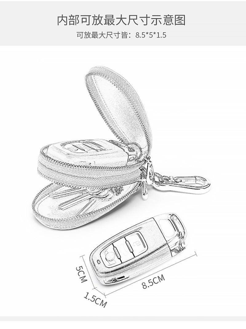 Genuine Leather Key Bag Men'S Double Zipper Car Key Set Retro First Layer Cowhide Key Bag - Image 5