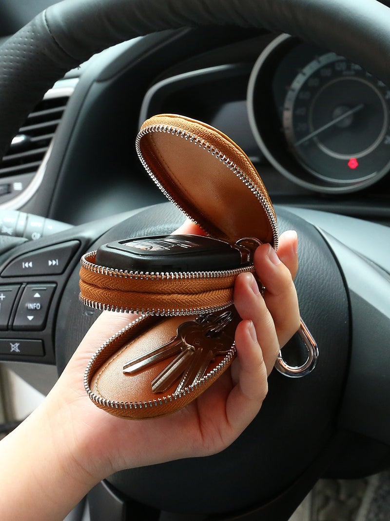 Genuine Leather Key Bag Men'S Double Zipper Car Key Set Retro First Layer Cowhide Key Bag - Image 2