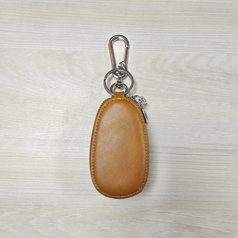Genuine Leather Key Bag Men'S Double Zipper Car Key Set Retro First Layer Cowhide Key Bag - Image 1