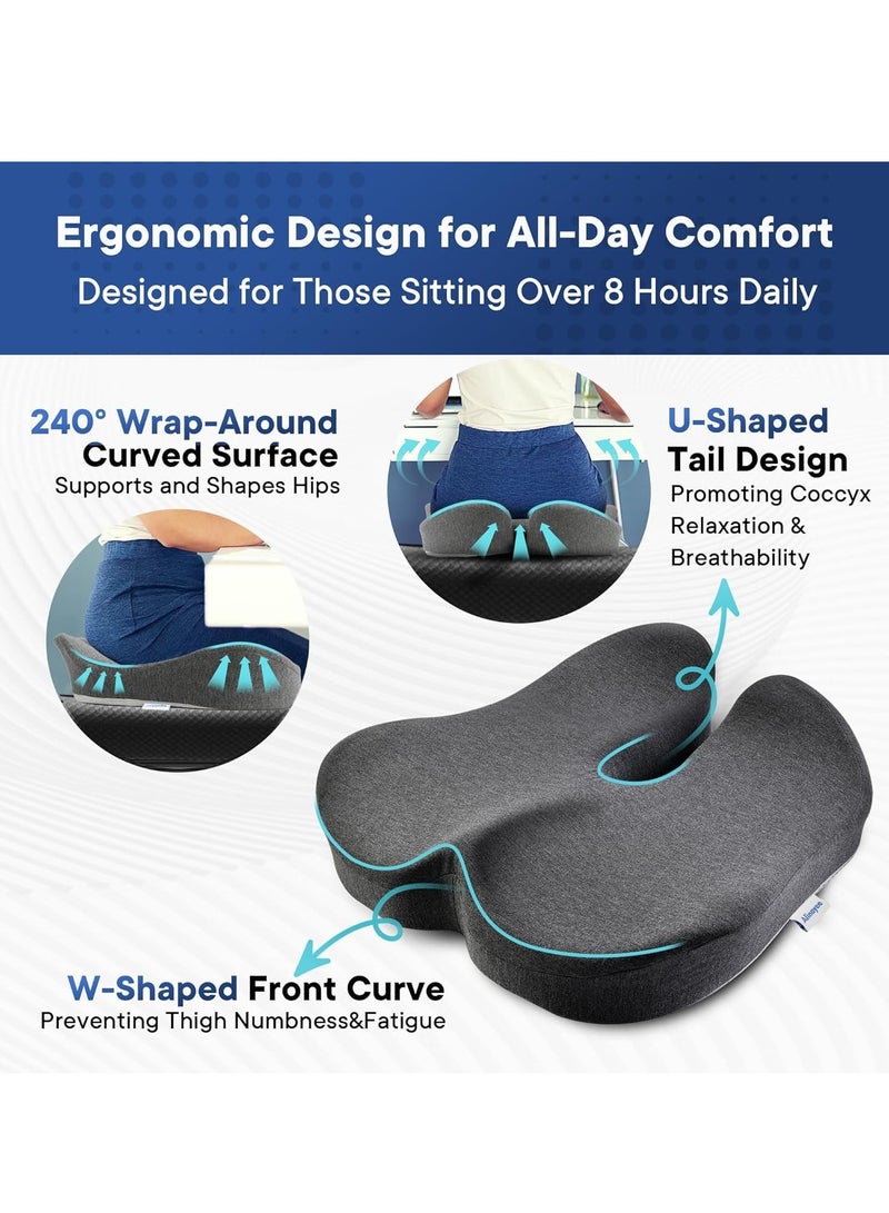 TYCOM Seat Cushion for Office Chair Tailbone Pressure Relief Cushion Lower Back Sciatica Pain Relief Pillow Memory Foam Chair Cushions for Desk Chairs Car Seats Dark Grey. - Image 2