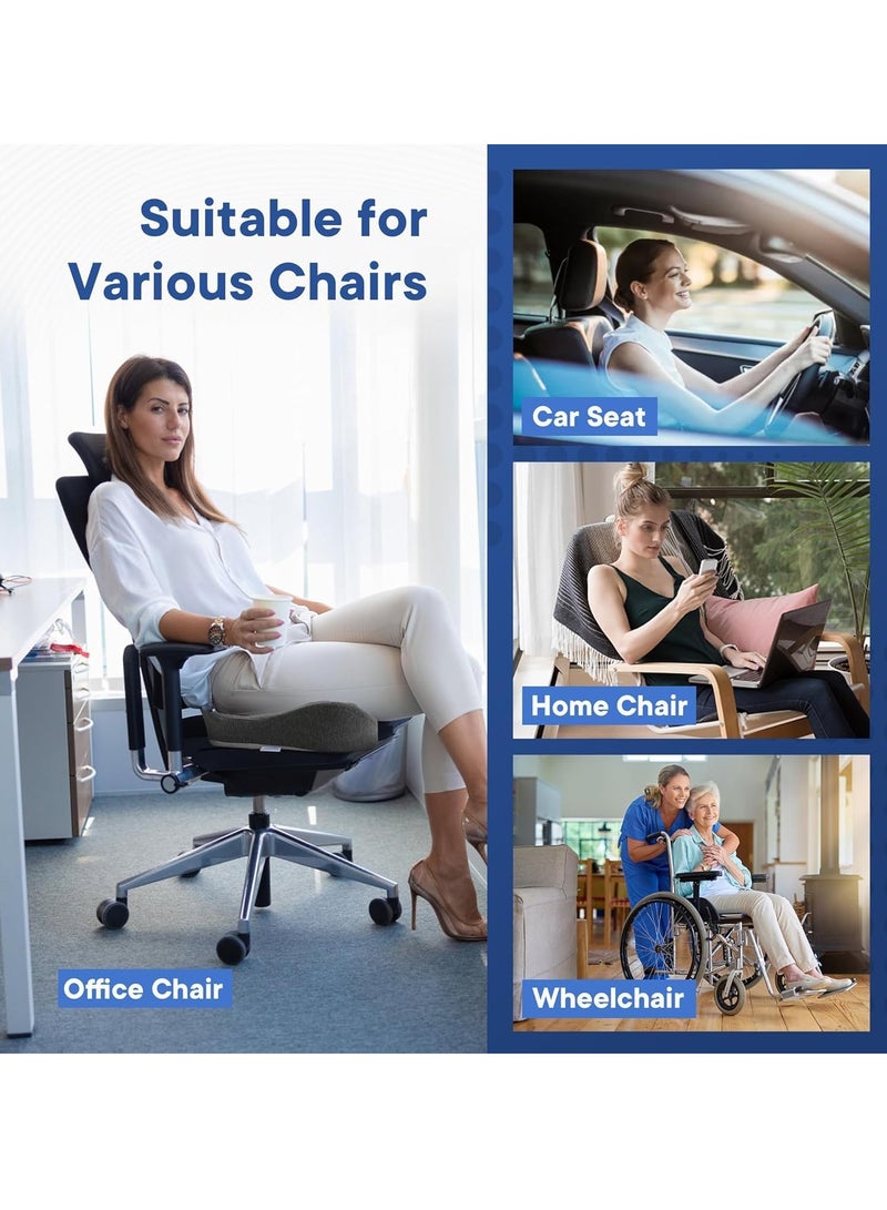 TYCOM Seat Cushion for Office Chair Tailbone Pressure Relief Cushion Lower Back Sciatica Pain Relief Pillow Memory Foam Chair Cushions for Desk Chairs Car Seats Dark Grey. - Image 4