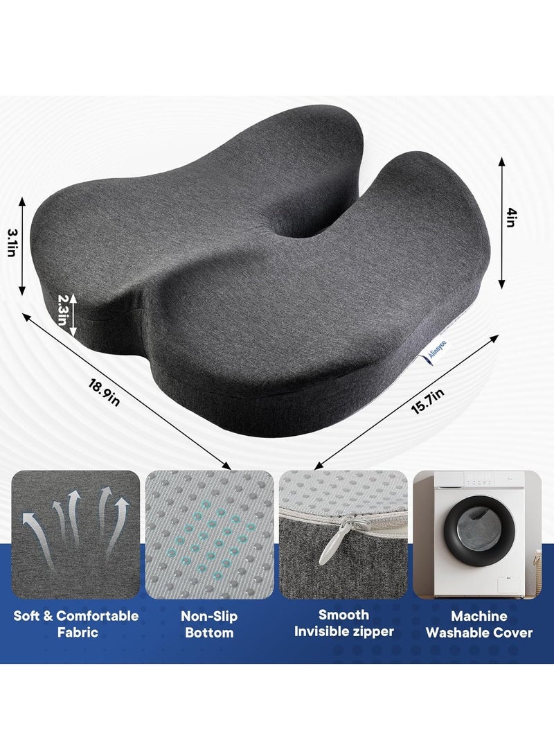 TYCOM Seat Cushion for Office Chair Tailbone Pressure Relief Cushion Lower Back Sciatica Pain Relief Pillow Memory Foam Chair Cushions for Desk Chairs Car Seats Dark Grey. - Image 5