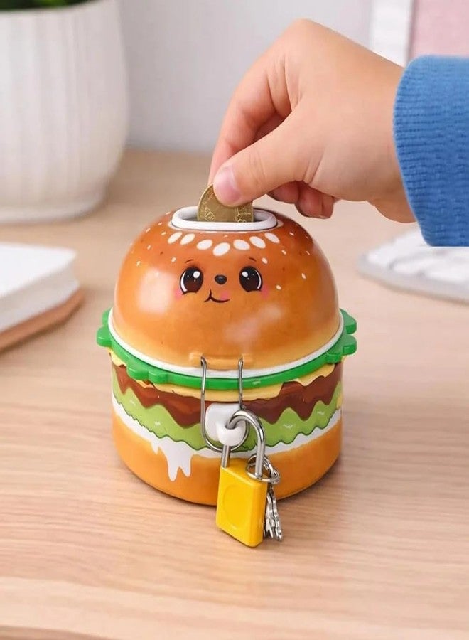 SQUICKLE Cute Cartoon Creative Portable Piggy Bank | Money Saving Box with Combination Lock | Mini Coin Bank Gifts for Boys and Girls, Best Return Gifts for Kids (Pack of 1) (Burger) - Image 2
