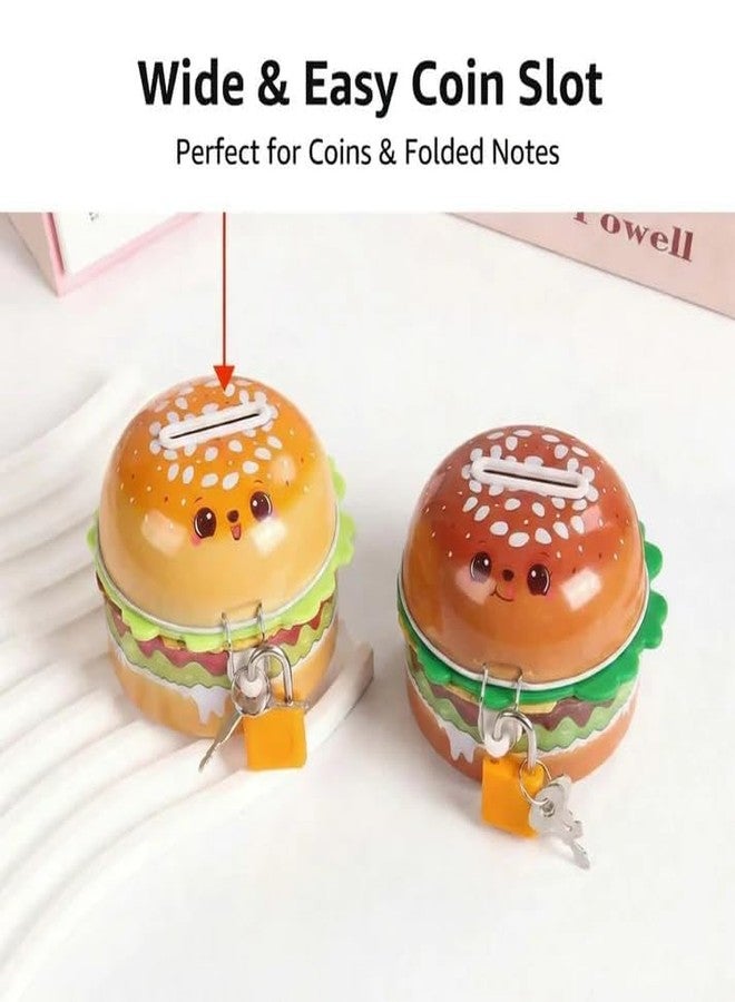 SQUICKLE Cute Cartoon Creative Portable Piggy Bank | Money Saving Box with Combination Lock | Mini Coin Bank Gifts for Boys and Girls, Best Return Gifts for Kids (Pack of 1) (Burger) - Image 3