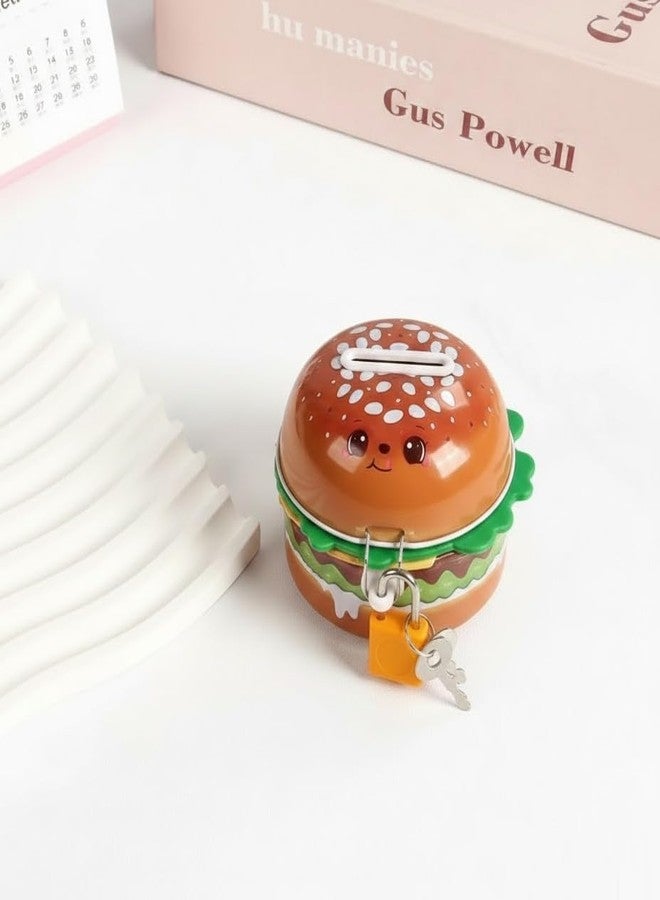 SQUICKLE Cute Cartoon Creative Portable Piggy Bank | Money Saving Box with Combination Lock | Mini Coin Bank Gifts for Boys and Girls, Best Return Gifts for Kids (Pack of 1) (Burger) - Image 1