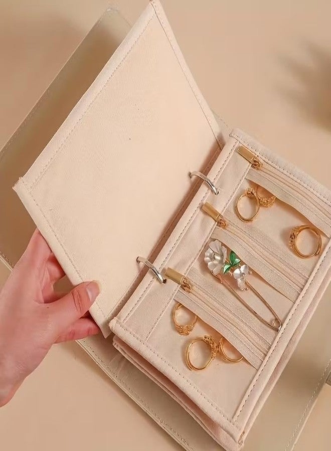 VANITYA حقيبة تنظيم مجوهرات السفر من فانيتيا، حقيبة تخزين مجوهرات مخملية قابلة للطي مع حامل خواتم، وخطافات للقلائد، وحقيبة بسحاب - حقيبة سفر مجوهرات صغيرة الحجم للنساء والفتيات - Image 3