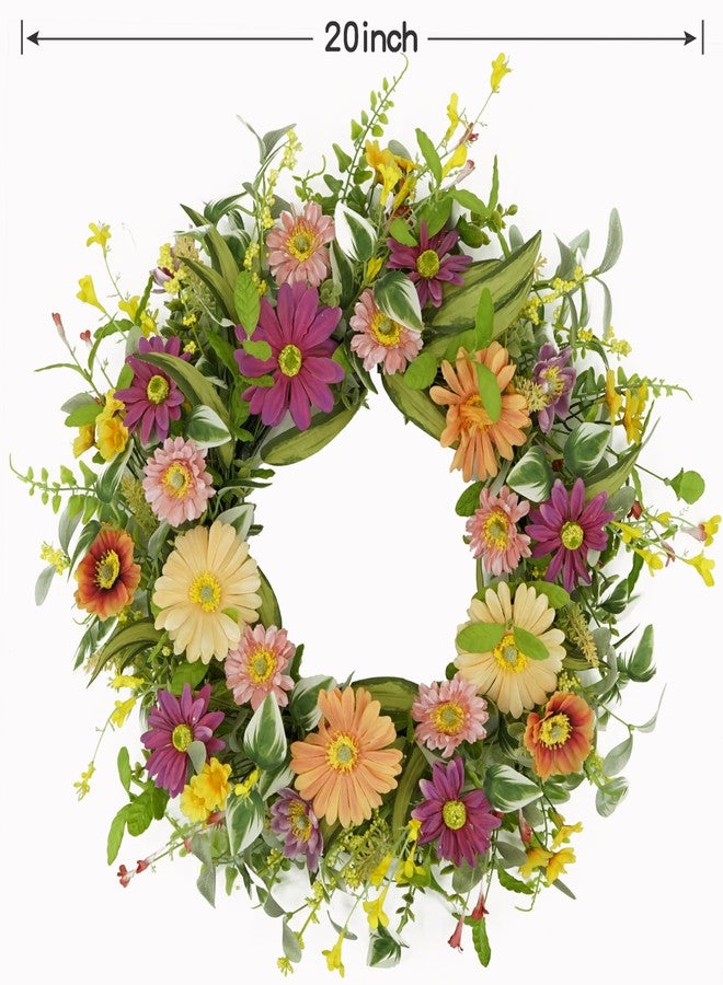 WreathDream أكاليل الربيع الاصطناعية من WreathDream للباب الأمامي، إكليل باب صيفي مع زهور الأقحوان متعددة الألوان للباب الأمامي، ديكور داخلي وخارجي، ديكور منزلي ريفي، جدار، نافذة، ديكور للمهرجانات وحفلات الزفاف - Image 3