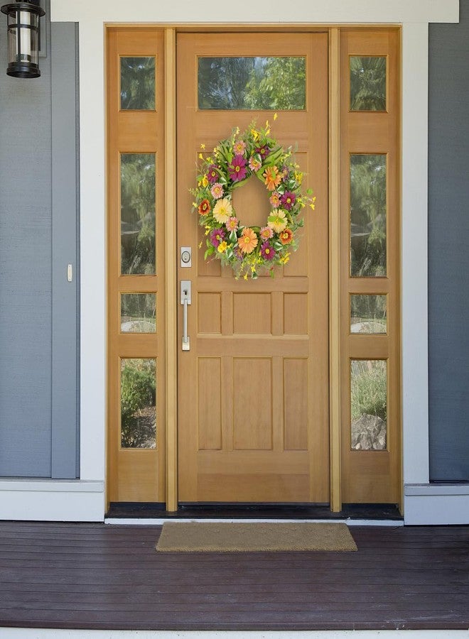WreathDream أكاليل الربيع الاصطناعية من WreathDream للباب الأمامي، إكليل باب صيفي مع زهور الأقحوان متعددة الألوان للباب الأمامي، ديكور داخلي وخارجي، ديكور منزلي ريفي، جدار، نافذة، ديكور للمهرجانات وحفلات الزفاف - Image 2