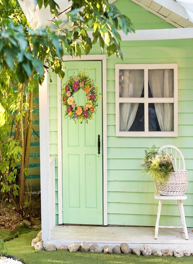 WreathDream أكاليل الربيع الاصطناعية من WreathDream للباب الأمامي، إكليل باب صيفي مع زهور الأقحوان متعددة الألوان للباب الأمامي، ديكور داخلي وخارجي، ديكور منزلي ريفي، جدار، نافذة، ديكور للمهرجانات وحفلات الزفاف - Image 5