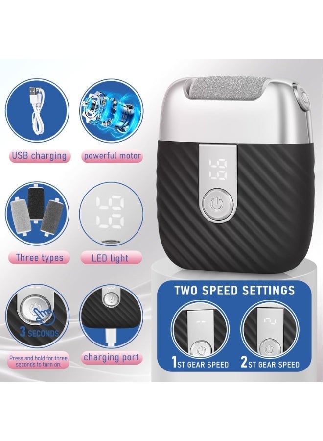 Dark Horse Electric Foot File With 2 Speeds And LED Display, Rechargeable Callus Remover With 3 Shaving Heads (Coarse/Medium/fine), Pedicure Tool For Smoothing And Polishing Hard Skin On Feet (Black). - Image 3