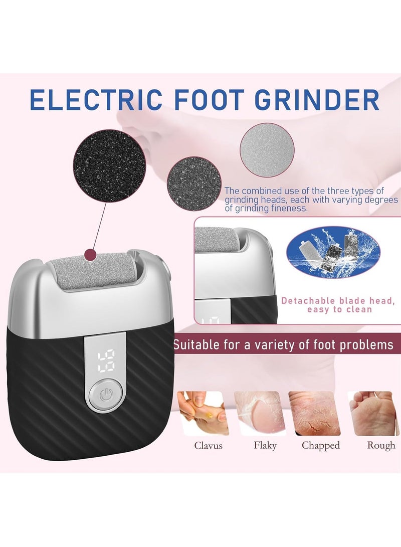Dark Horse Electric Foot File With 2 Speeds And LED Display, Rechargeable Callus Remover With 3 Shaving Heads (Coarse/Medium/fine), Pedicure Tool For Smoothing And Polishing Hard Skin On Feet (Black). - Image 4