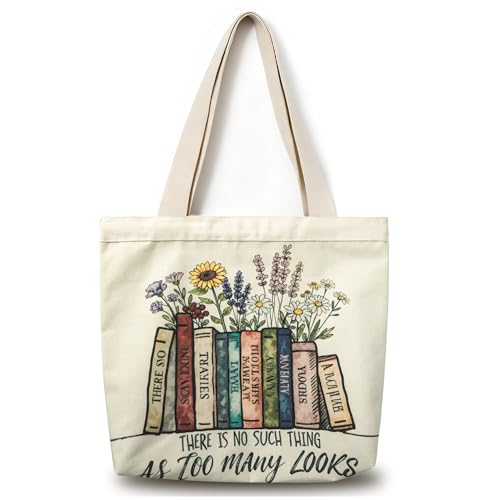 CosplayStudio Large Tote Shopping Bag Cotton Canvas-Reusable grocery Bag with Zipper Aesthetic Reusable Shoulder Bag for Gym, Travel, Work (Style-D) - Image 1