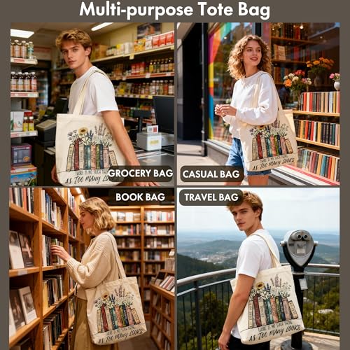 CosplayStudio Large Tote Shopping Bag Cotton Canvas-Reusable grocery Bag with Zipper Aesthetic Reusable Shoulder Bag for Gym, Travel, Work (Style-D) - Image 2