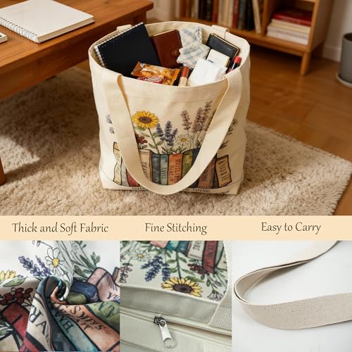 CosplayStudio Large Tote Shopping Bag Cotton Canvas-Reusable grocery Bag with Zipper Aesthetic Reusable Shoulder Bag for Gym, Travel, Work (Style-D) - Image 4