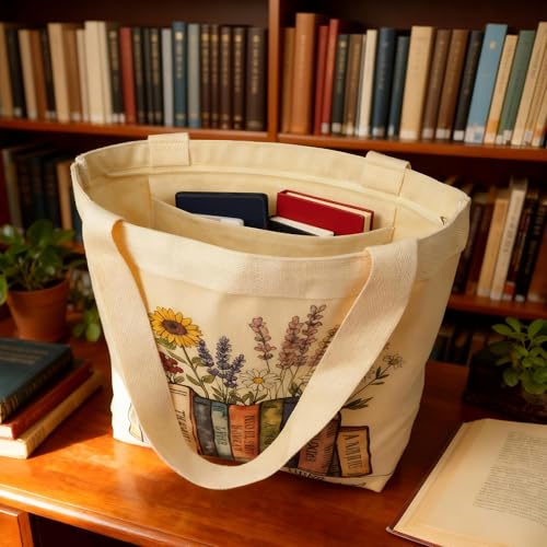 CosplayStudio Large Tote Shopping Bag Cotton Canvas-Reusable grocery Bag with Zipper Aesthetic Reusable Shoulder Bag for Gym, Travel, Work (Style-D) - Image 3