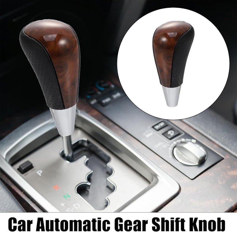 YARDHOBI Car Automatic Gear Stick Shift Knob for Toyota RAV4 Corolla Avalon Yaris 4Runner Sienna Camry Tacoma for Lexus ES GS SC RX LS, Leather Brown Wood Chrome Gear Shift Knob (Black, Chrome) - Image 2