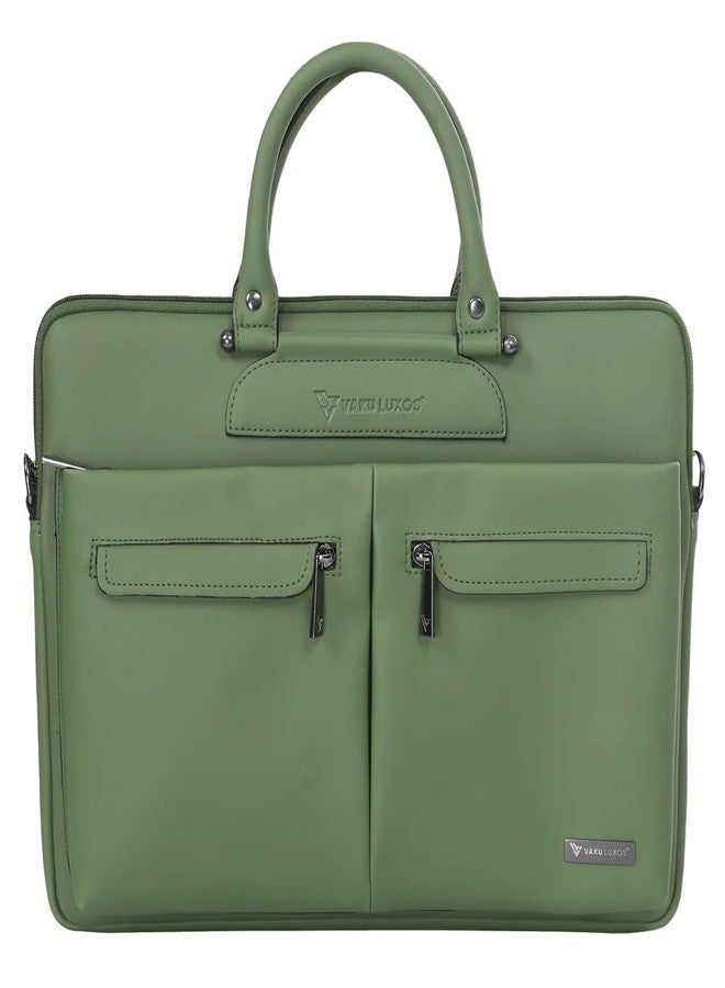 Vaku Luxos® MARCELLA 14 Inch Laptop Bag Leather Collection Messenger Organizer Shoulder Sling Office Bag for Men & Women With Adjustable Strap for Laptop and MacBook up to 14" - Green