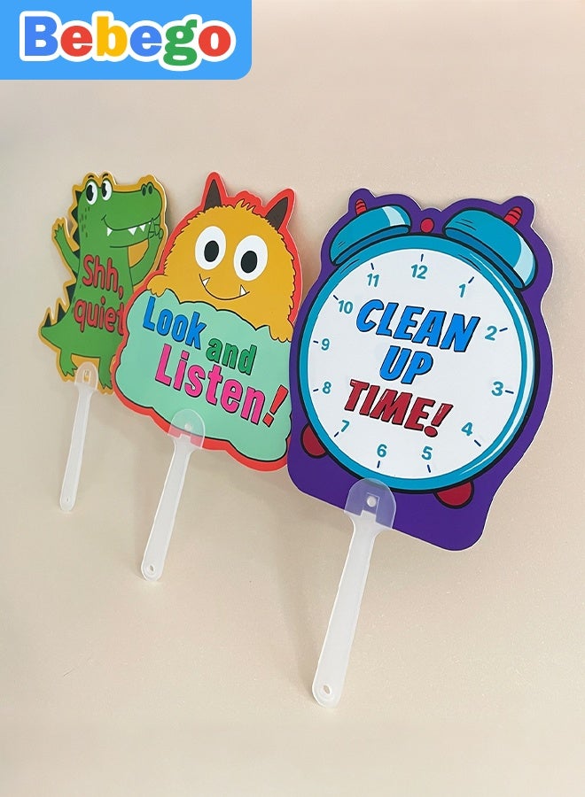 BEBEGO 8pcs Classroom Management Signs - Double-Sided Educational Handheld Teacher Tools with Colorful Illustrations & Interactive Learning Activities for Preschool, Kindergarten, Elementary - Durable Plastic Classroom Organization Supplies for Homeschool & Playroom, Classroom Decorations for Teachers, Playroom Essentials, Playful Design, Easygrip Handles - Image 5