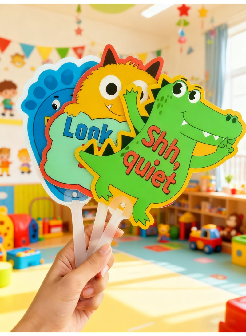 BEBEGO 8pcs Classroom Management Signs - Double-Sided Educational Handheld Teacher Tools with Colorful Illustrations & Interactive Learning Activities for Preschool, Kindergarten, Elementary - Durable Plastic Classroom Organization Supplies for Homeschool & Playroom, Classroom Decorations for Teachers, Playroom Essentials, Playful Design, Easygrip Handles - Image 2
