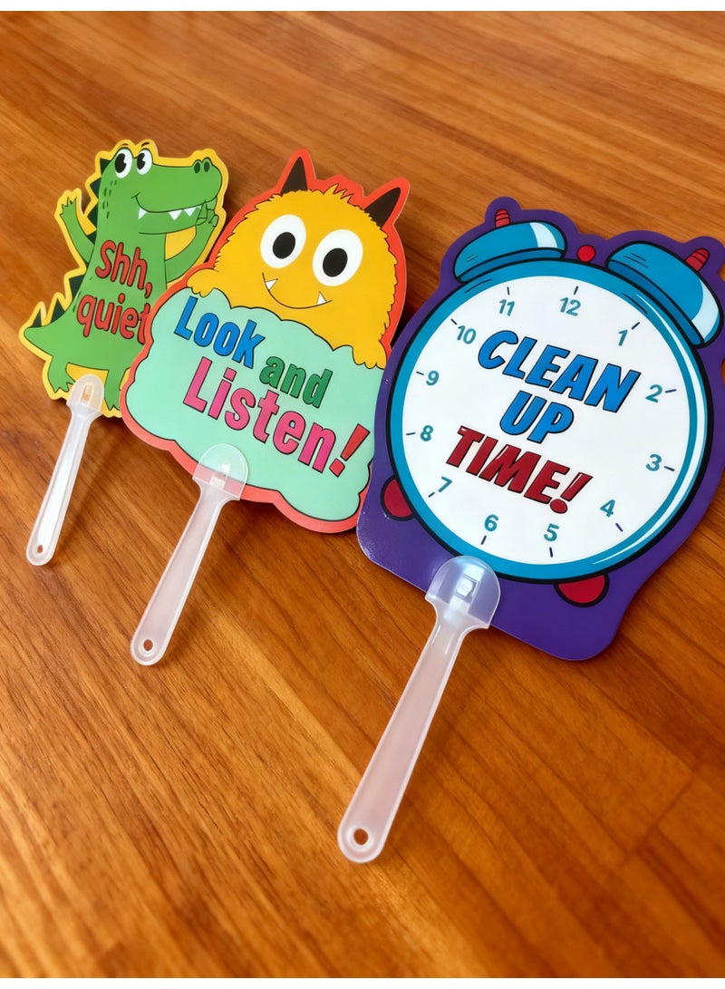 BEBEGO 8pcs Classroom Management Signs - Double-Sided Educational Handheld Teacher Tools with Colorful Illustrations & Interactive Learning Activities for Preschool, Kindergarten, Elementary - Durable Plastic Classroom Organization Supplies for Homeschool & Playroom, Classroom Decorations for Teachers, Playroom Essentials, Playful Design, Easygrip Handles - Image 4