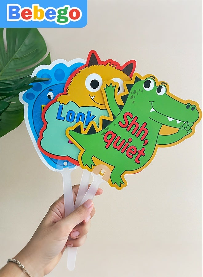 BEBEGO 8pcs Classroom Management Signs - Double-Sided Educational Handheld Teacher Tools with Colorful Illustrations & Interactive Learning Activities for Preschool, Kindergarten, Elementary - Durable Plastic Classroom Organization Supplies for Homeschool & Playroom, Classroom Decorations for Teachers, Playroom Essentials, Playful Design, Easygrip Handles - Image 3
