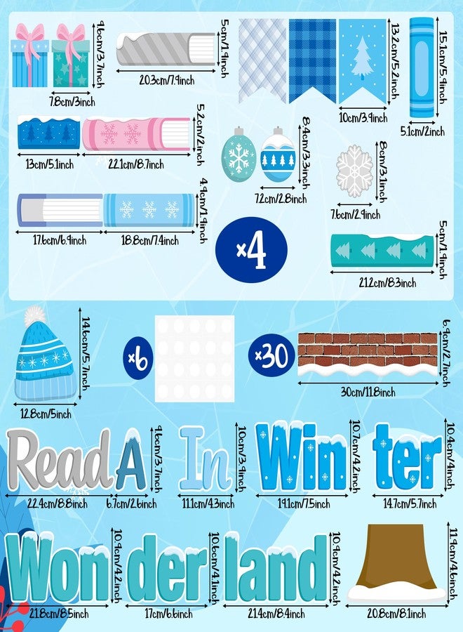 BeYumi Winter Books Bulletin Board - 100Pcs Christmas Read in A Winter Wonderland Bulletin Board Set Blue Book Tree Snow Cutouts Red Brick Border Trim School Classroom Library Chalkboard Wall Decor - Image 2