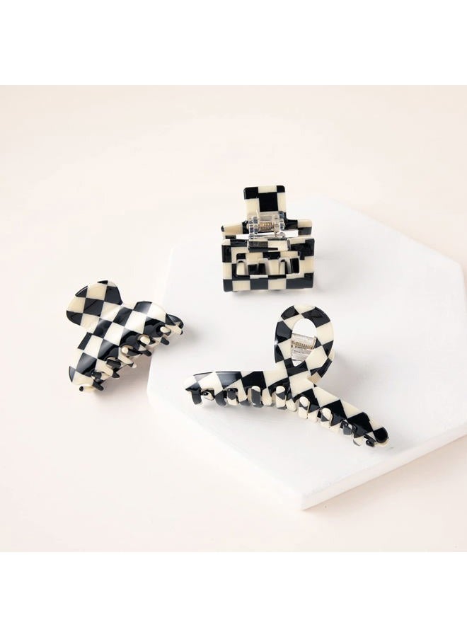 TODEROY Checker Claws Tortoise Barrettes Claw Clips for Women No-Slip Grip Lattice Design Hair Jaw Clips Clamp 80's Aesthetics Large Hair Accessories for Girls - Image 3