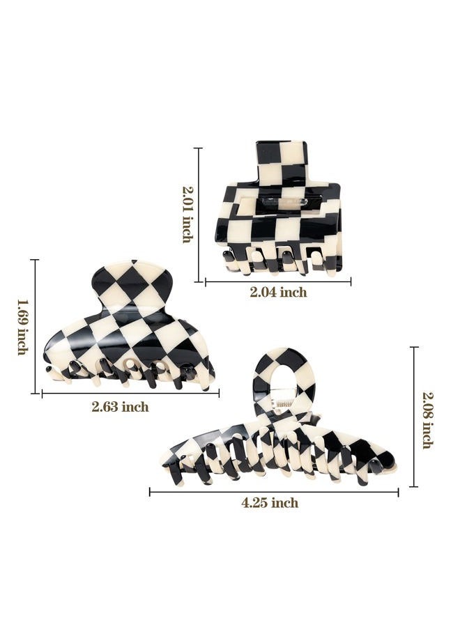 TODEROY Checker Claws Tortoise Barrettes Claw Clips for Women No-Slip Grip Lattice Design Hair Jaw Clips Clamp 80's Aesthetics Large Hair Accessories for Girls - Image 2