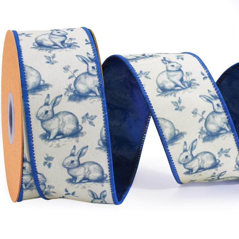 LaRibbons Easter Ribbon Wired, 2.5 Inch x 10 Yards, Reversible Wired Ribbon for Easter Baskets Spring Crafts Wrapping Wreath Bow DIY Decorative - Image 1
