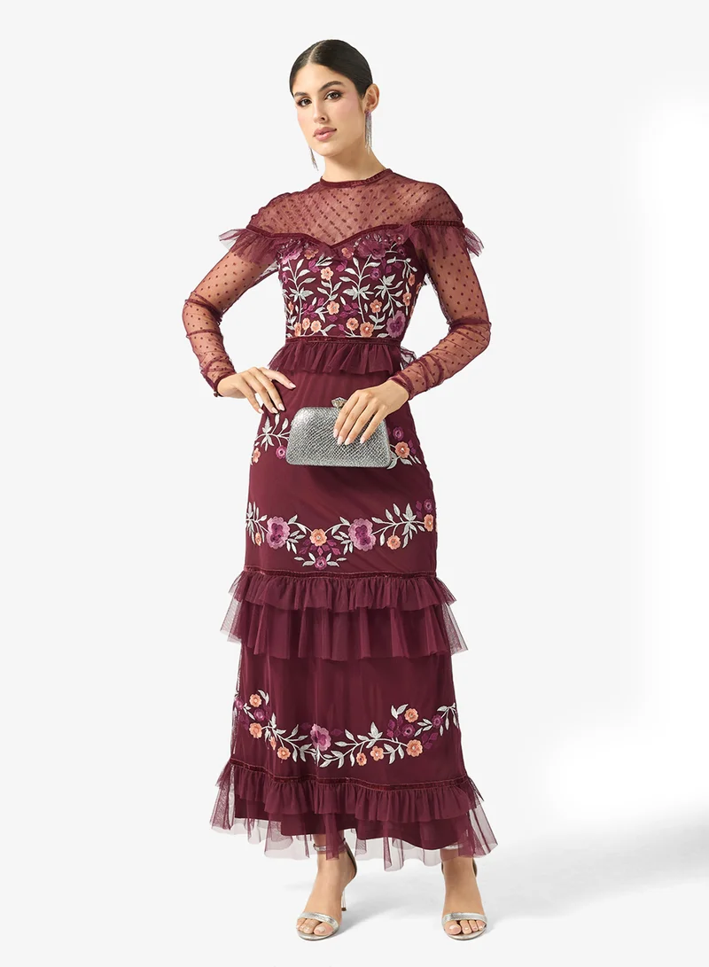 Frock and Frill Crew Neck Ruffled MidiDress