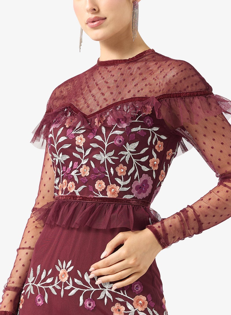 فروك اند فرل فستان ميدي مكشكش بياقة دائرية - Image 3