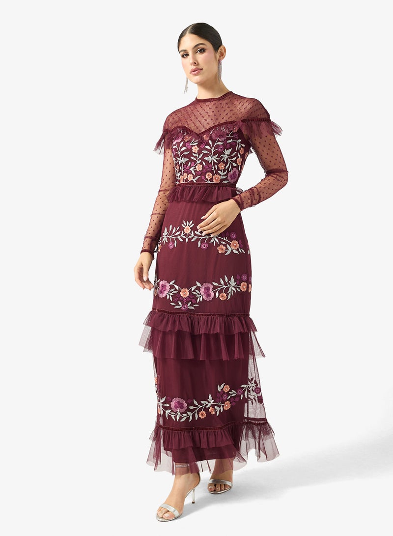 فروك اند فرل فستان ميدي مكشكش بياقة دائرية - Image 4