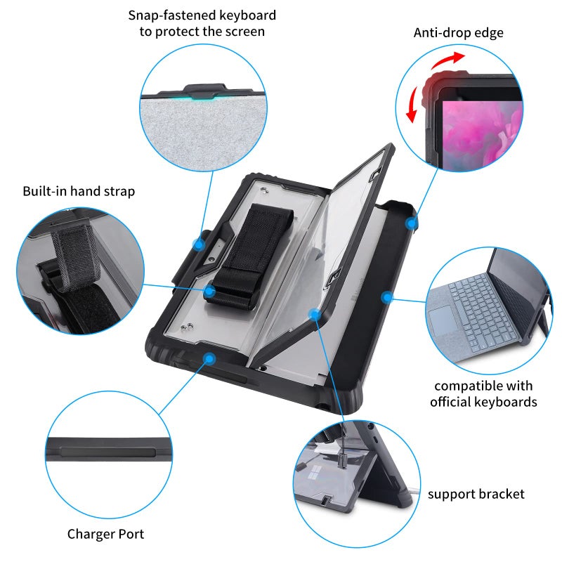 AOAO for Microsoft Surface Pro 11/10/9 Case with Shoulder Strap, Hand Strap, Stylus Pen Holder, Rugged, Shock-Absorbing and Drop-Resistant - Image 3