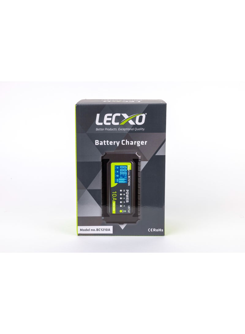 Lecxo 12V/24V 10A LECXO Battery Charger Intelligent Pulse Repair Type Charger with Digital Display for Car and Motorcycle Battery - Image 2