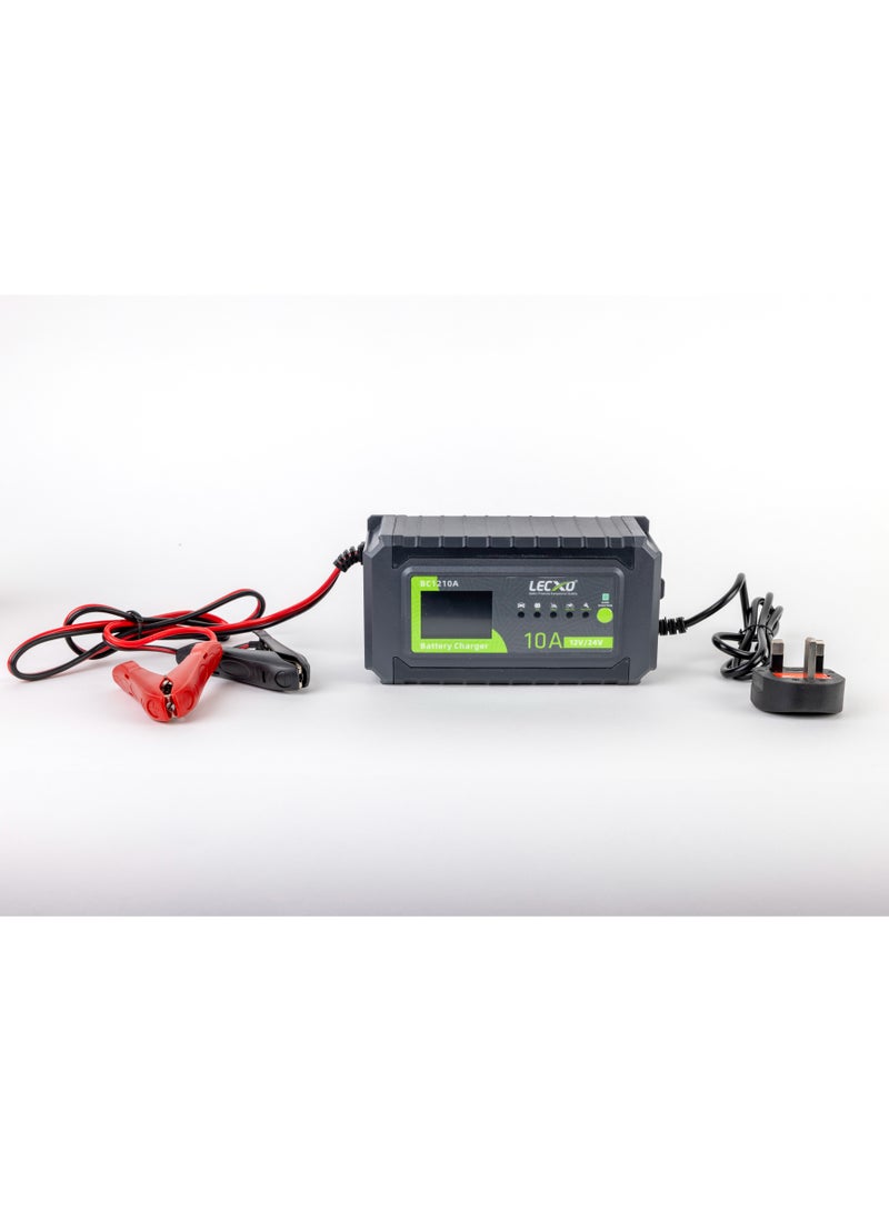 Lecxo 12V/24V 10A LECXO Battery Charger Intelligent Pulse Repair Type Charger with Digital Display for Car and Motorcycle Battery - Image 3