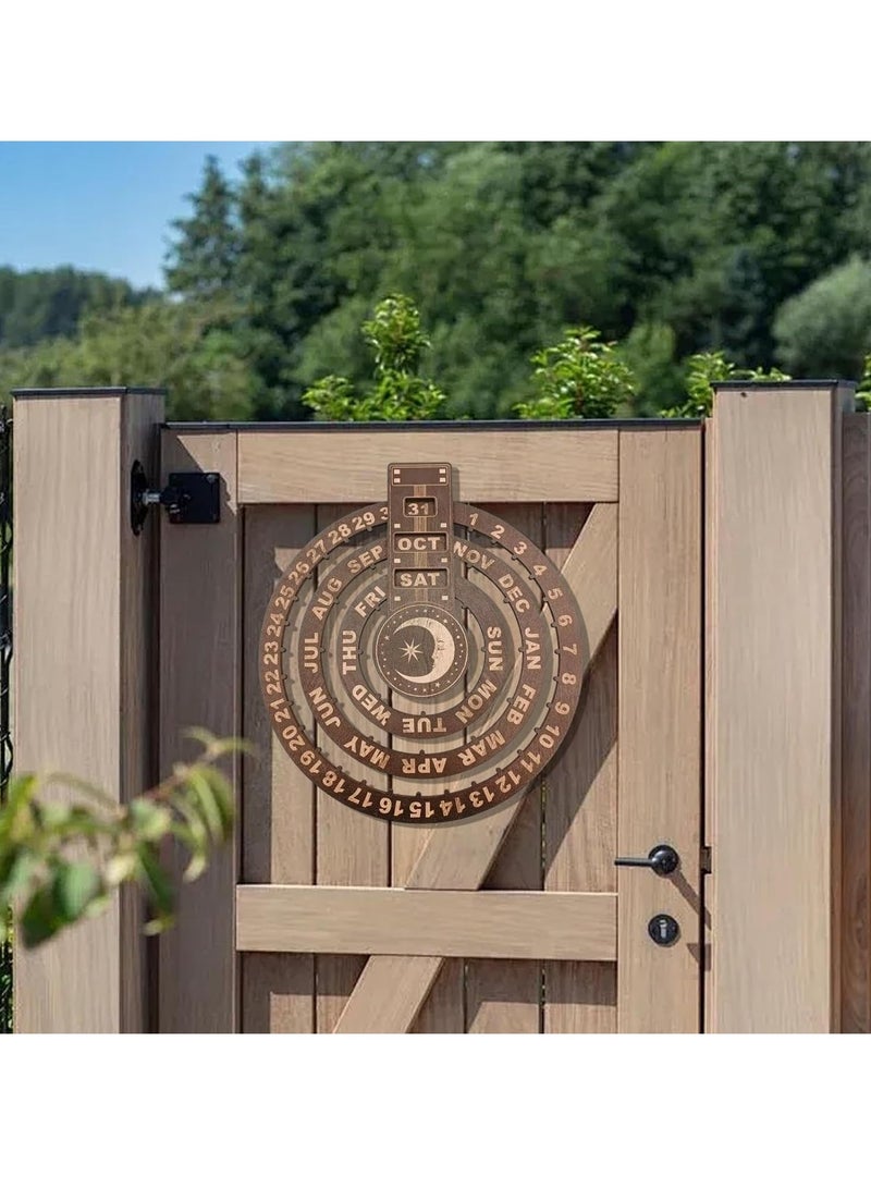 Rotating perpetual calendars, wooden round perpetual calendars, wall-mounted calendars, retro rustic perpetual calendar discs, wooden calendar blocks, record dates, days and months - Image 2