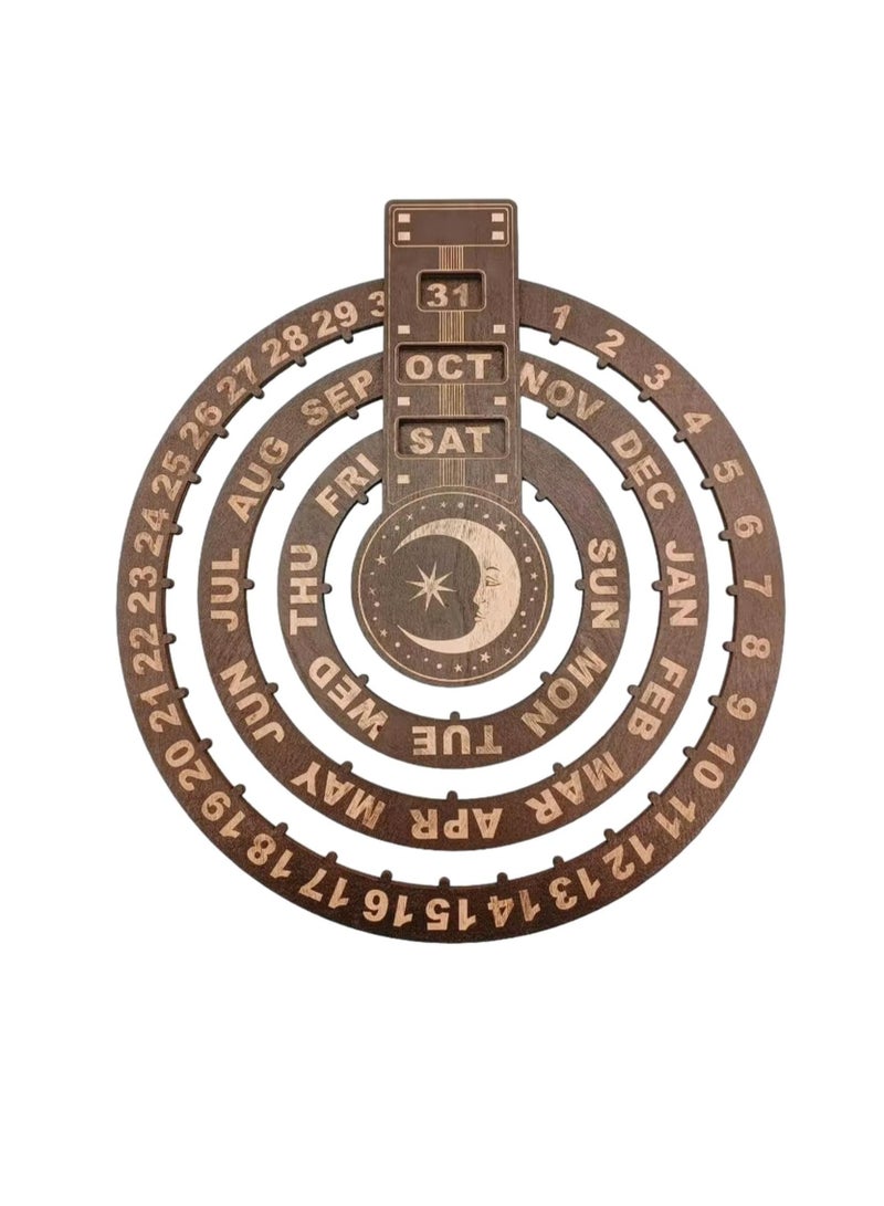 Rotating perpetual calendars, wooden round perpetual calendars, wall-mounted calendars, retro rustic perpetual calendar discs, wooden calendar blocks, record dates, days and months - Image 1