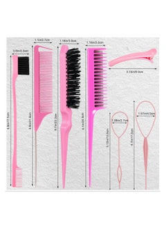 KHAJUL 10 Pieces Hair Styling Comb Set, Teasing Hair Brush, Edge Brush Hair Tail Tools, Braid Tool Loop with Hair Clips, For Women Girls Kids Hair Stylists Braiding Backcombing (Pink)  - Image 2