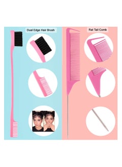 KHAJUL 10 Pieces Hair Styling Comb Set, Teasing Hair Brush, Edge Brush Hair Tail Tools, Braid Tool Loop with Hair Clips, For Women Girls Kids Hair Stylists Braiding Backcombing (Pink)  - Image 3