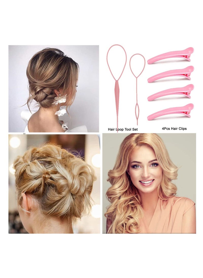 KHAJUL 10 Pieces Hair Styling Comb Set, Teasing Hair Brush, Edge Brush Hair Tail Tools, Braid Tool Loop with Hair Clips, For Women Girls Kids Hair Stylists Braiding Backcombing (Pink)  - Image 5
