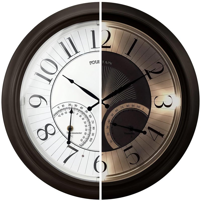 FOUNTAIN DESIGNS 18 Inch Illuminated in/Outdoor Clock with Smart Sensor and Night Light, Waterproof, Large Wall Clock with Thermometer & Hygrometer for Patio,Pool and Garden Decor,Oil Rubbed Bronze - Image 1