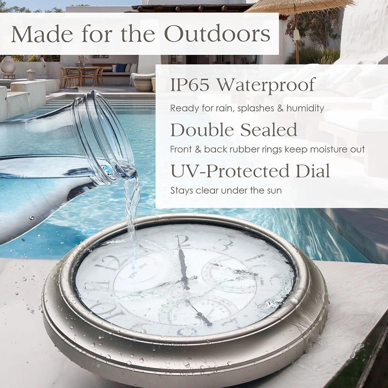 FOUNTAIN DESIGNS 18 Inch Illuminated in/Outdoor Clock with Smart Sensor and Night Light, Waterproof, Large Wall Clock with Thermometer & Hygrometer for Patio,Pool and Garden Decor,Oil Rubbed Bronze - Image 3