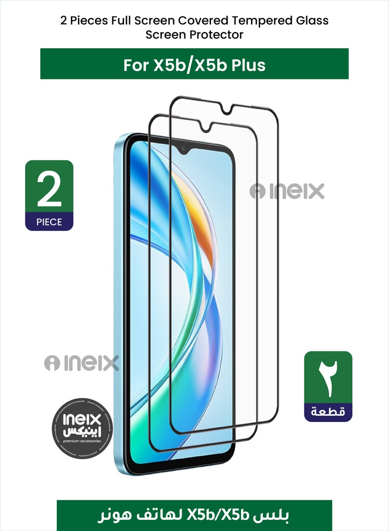 إينيكس واقي شاشة زجاجي مقوي  عالي الجودة من قطعتين لكامل الجسم لهاتف هونر X5b/X5b بلس-شفاف/أسود