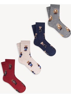 Mono Socks 4-Piece Teddy Bear Patterned Socks 