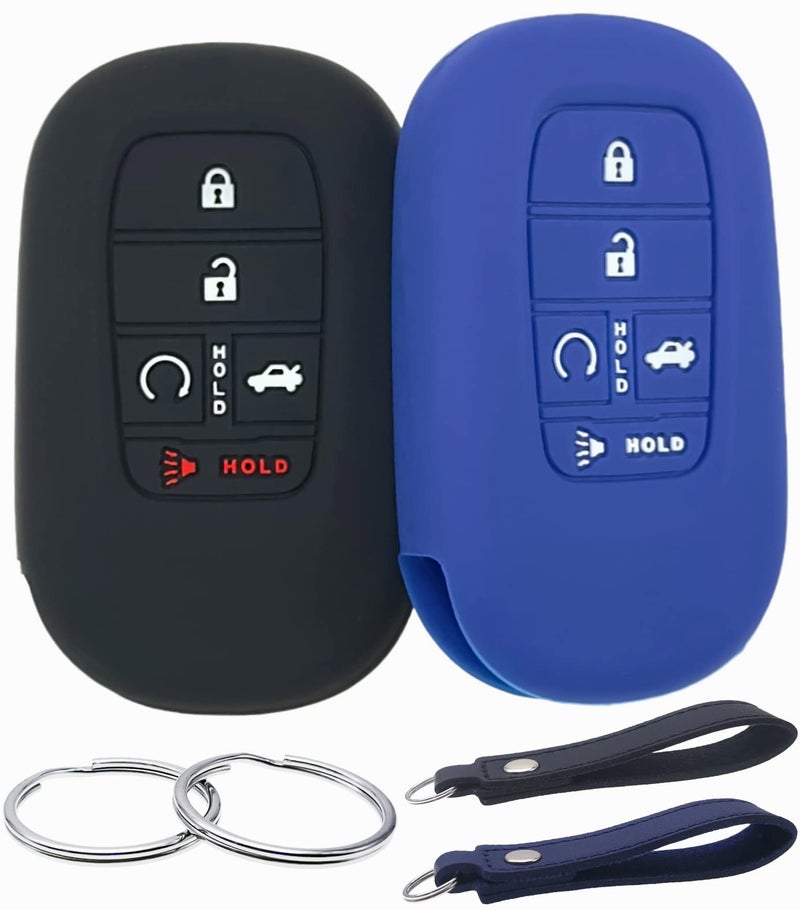 REPROTECTING Silicone Rubber Key Fob Cover Compatible with (5 Buttons) 2022-2025 Honda Accord Civic HR-V CR-V Pilot Sport SI EX EX-L Touring (Black Blue) - Image 1