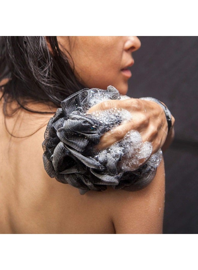 Toem Loofah Back Scrubber For Shower | Bamboo Charcoal Fiber Infused | Bath Sponge | Lufas For Men & Women | Includes 1 Long Handled Shower Sponge, 1 Bath & Shower Luffa Pouf & 1 Hook To Hang Stuff - Image 5