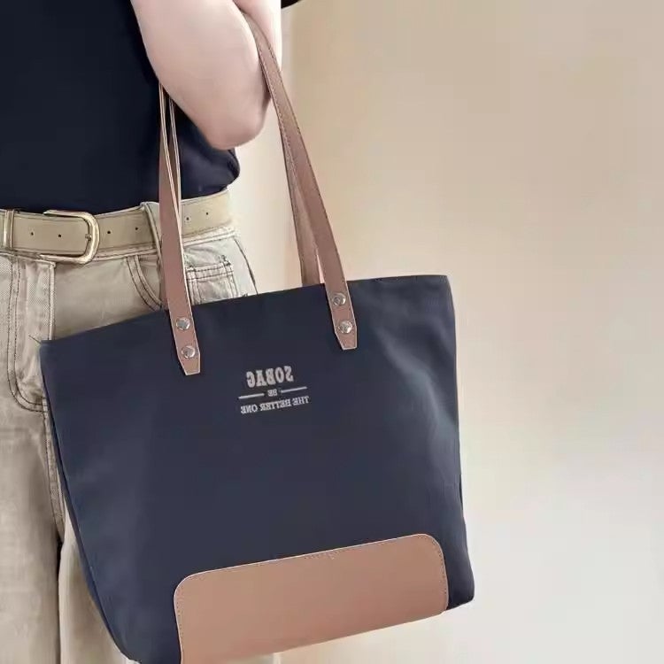 2026 New Large-Capacity Color-Block Canvas Tote Bag for Commute, Fashionable, Lightweight, Women - Image 2